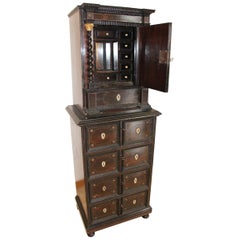 Antique 17th Century Cabinet in Rosewood and Tin Fillet