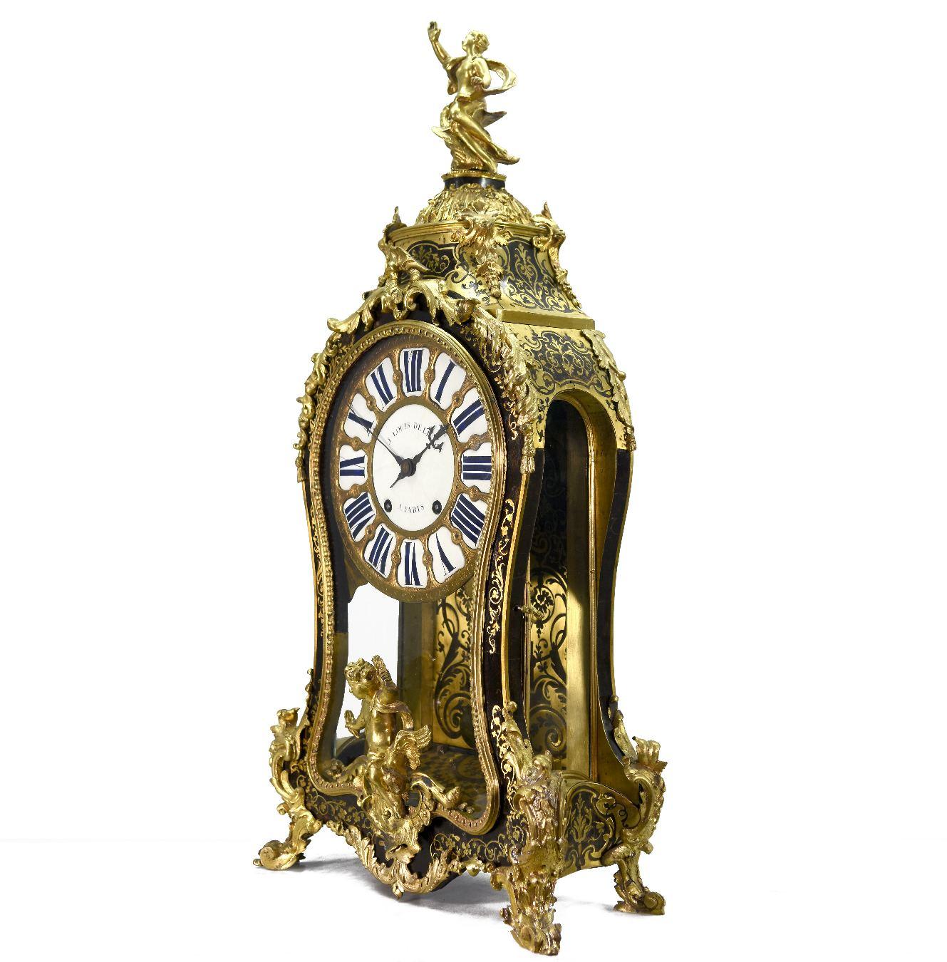 Louis XV.-Kaminuhr mit Boulle-Intarsien aus dem XVIII. Jahrhundert (18. Jahrhundert und früher) im Angebot