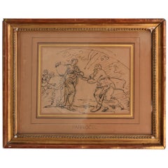 XVIIth Century "JC and the Samaritan" Drawing by Joseph Ignace François Parrocel