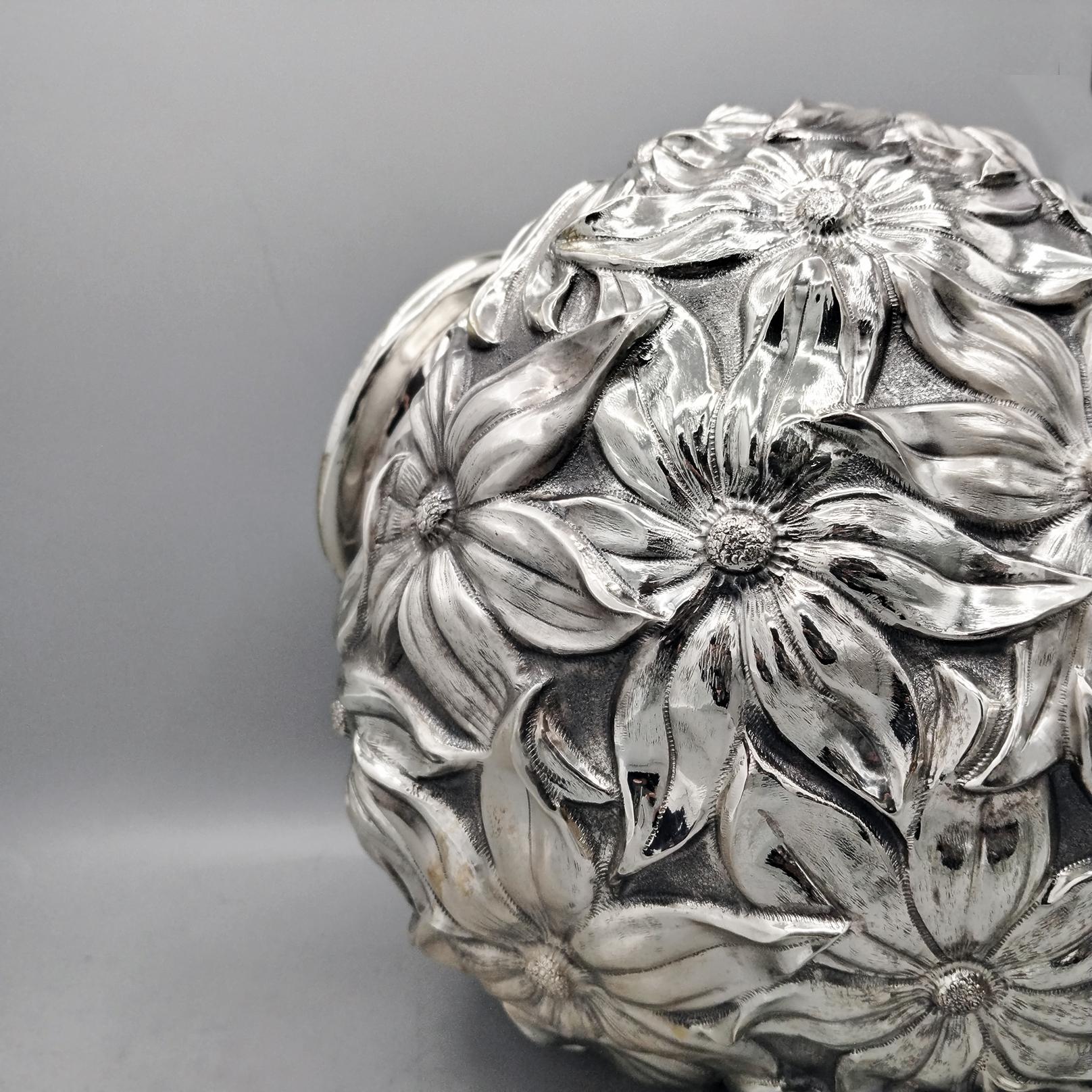 XX Century Italian Sterling Silver Vase with Lilies 7