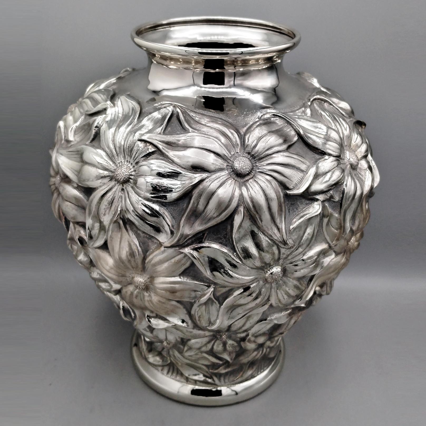 Other XX Century Italian Sterling Silver Vase with Lilies