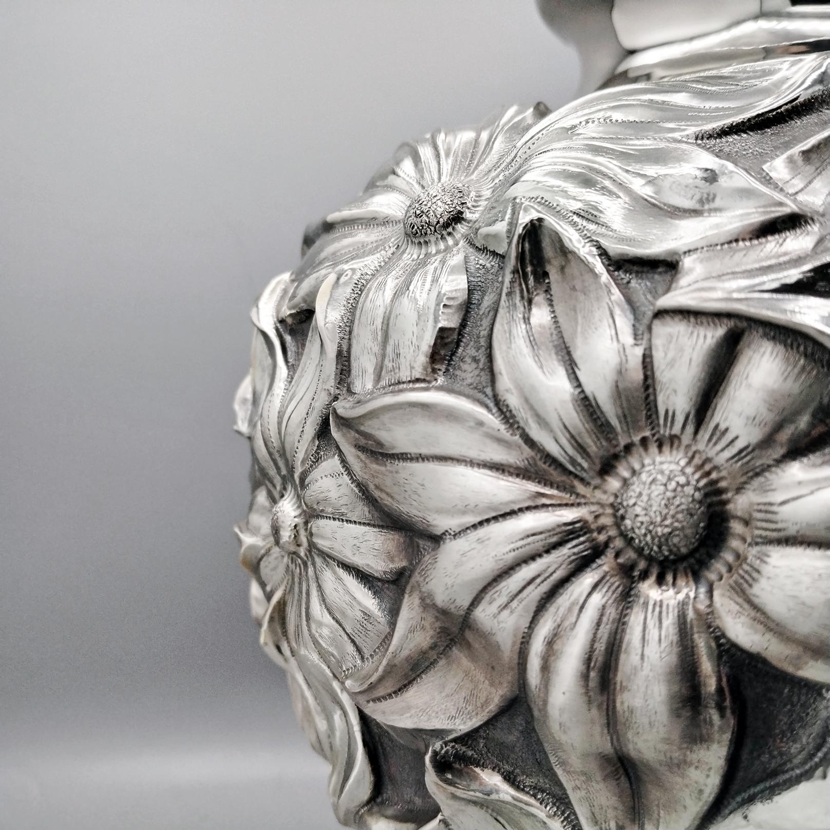 Late 20th Century XX Century Italian Sterling Silver Vase with Lilies