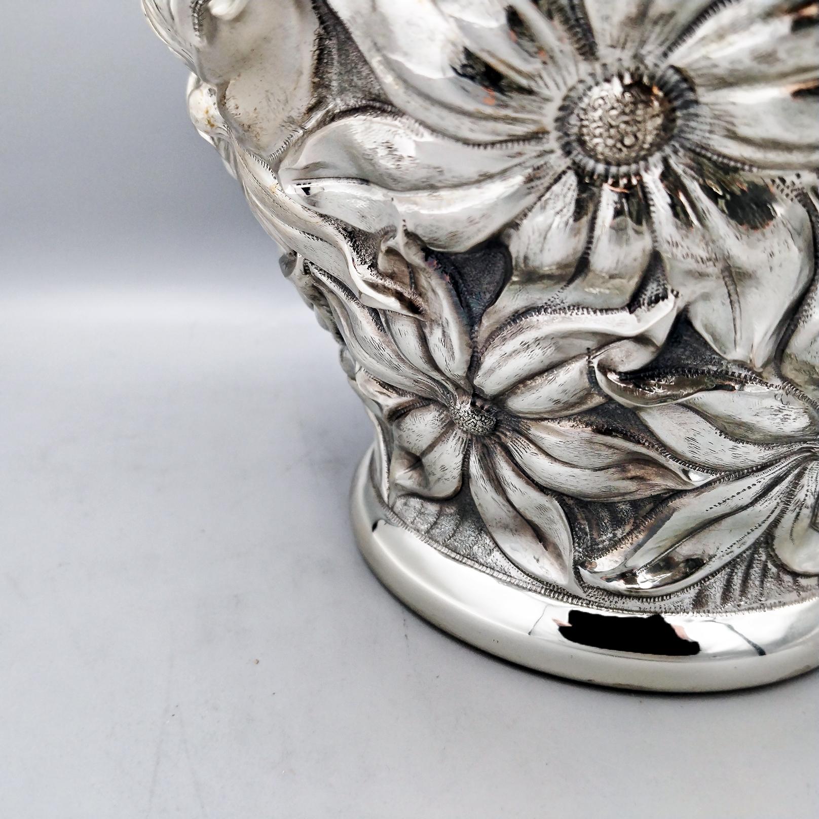 XX Century Italian Sterling Silver Vase with Lilies 1