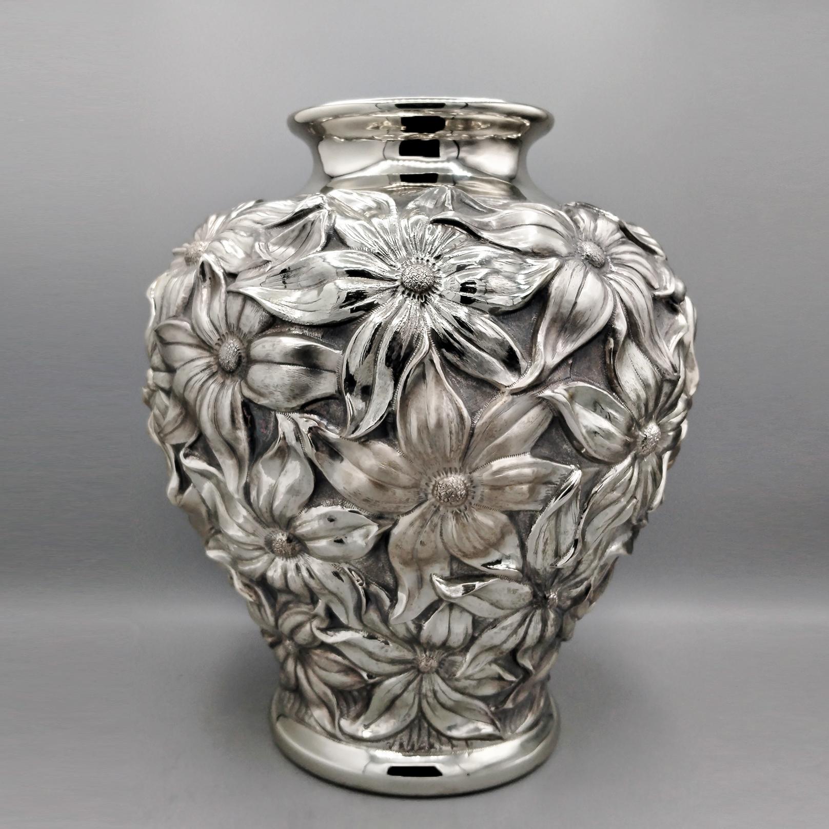 XX Century Italian Sterling Silver Vase with Lilies 2