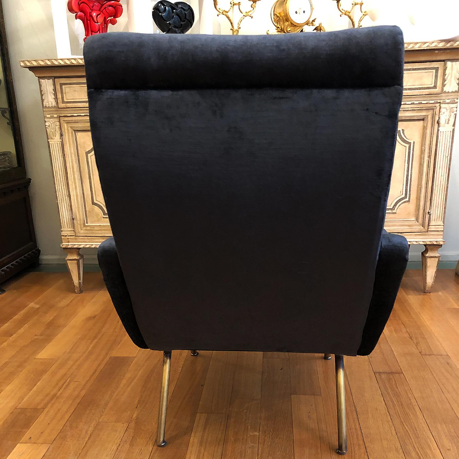 20th Century Couple Armchairs Bluegray Velvet 1960 Italian Design In Good Condition For Sale In Firenze, IT