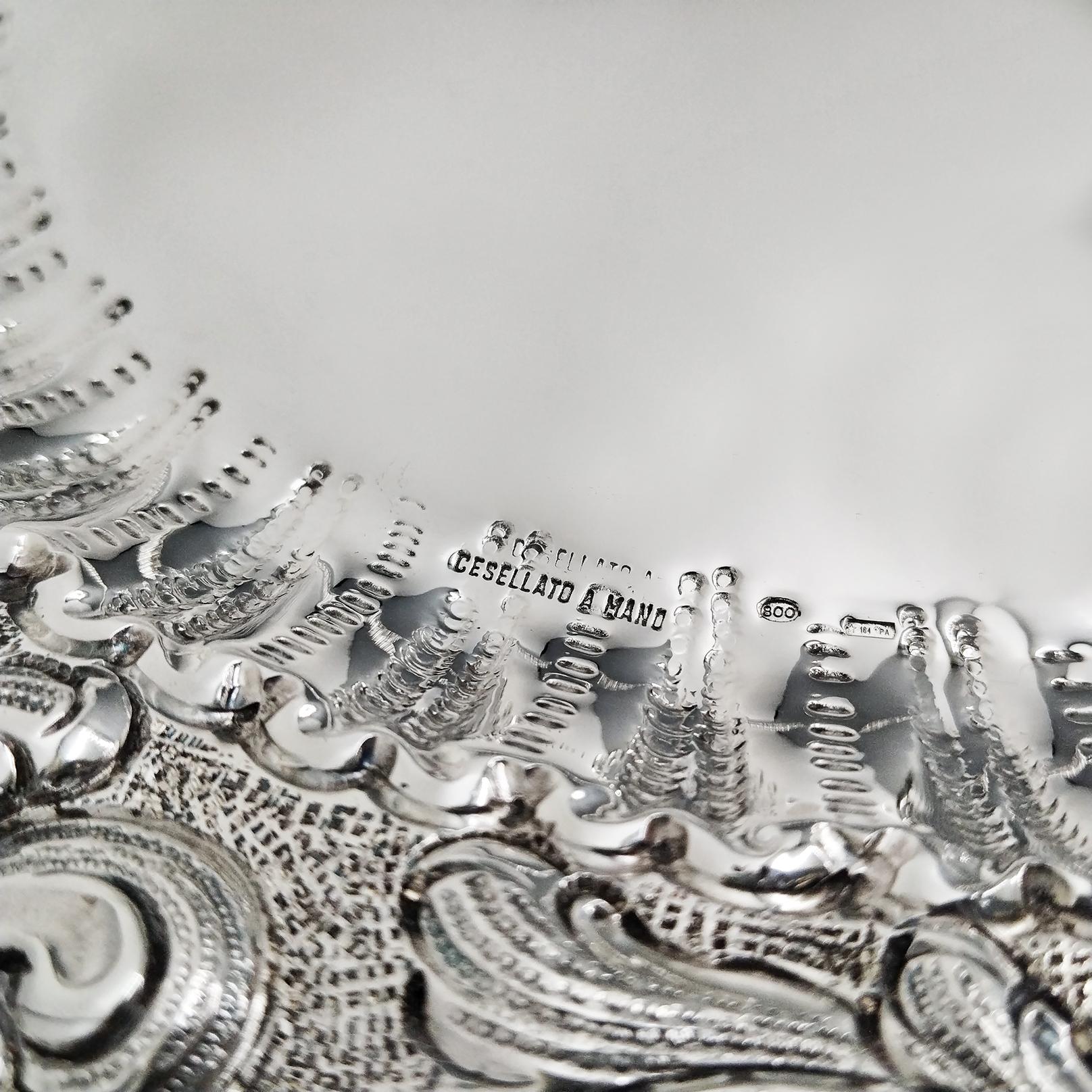 XX Centiry Italian Solid 800 silver dish in Baroque style im Angebot 5