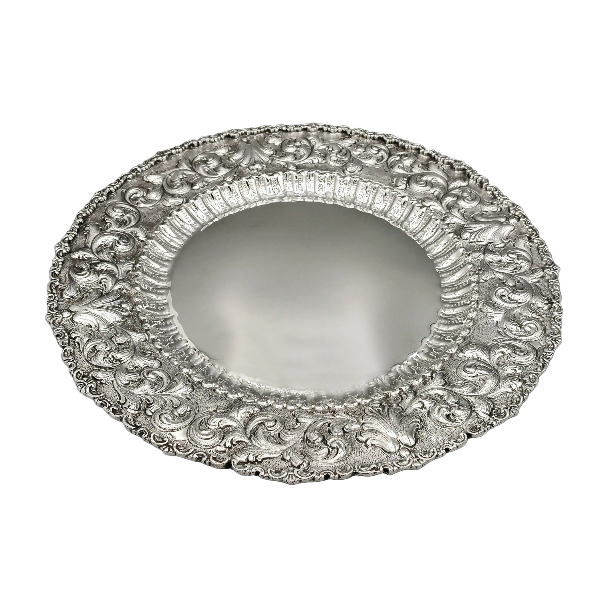 XX Centiry Italian Solid 800 silver dish in Baroque style