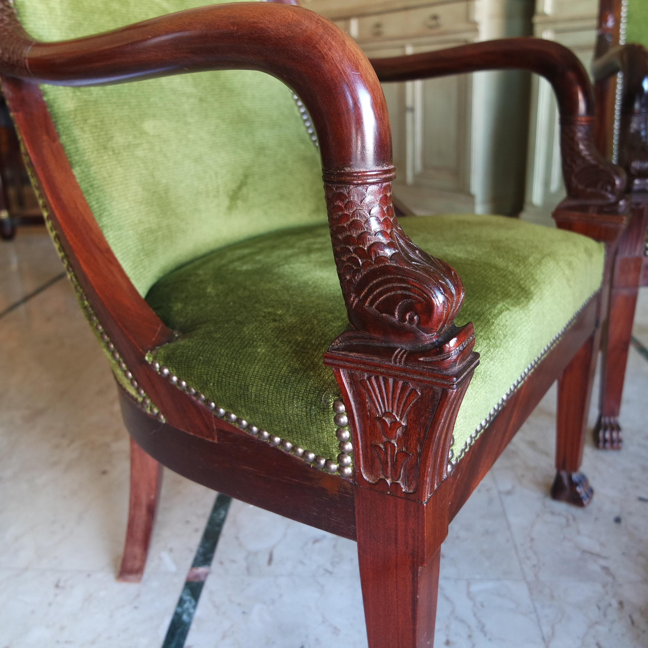 20th Century Empire Mahogany Pair of French Armchairs 3