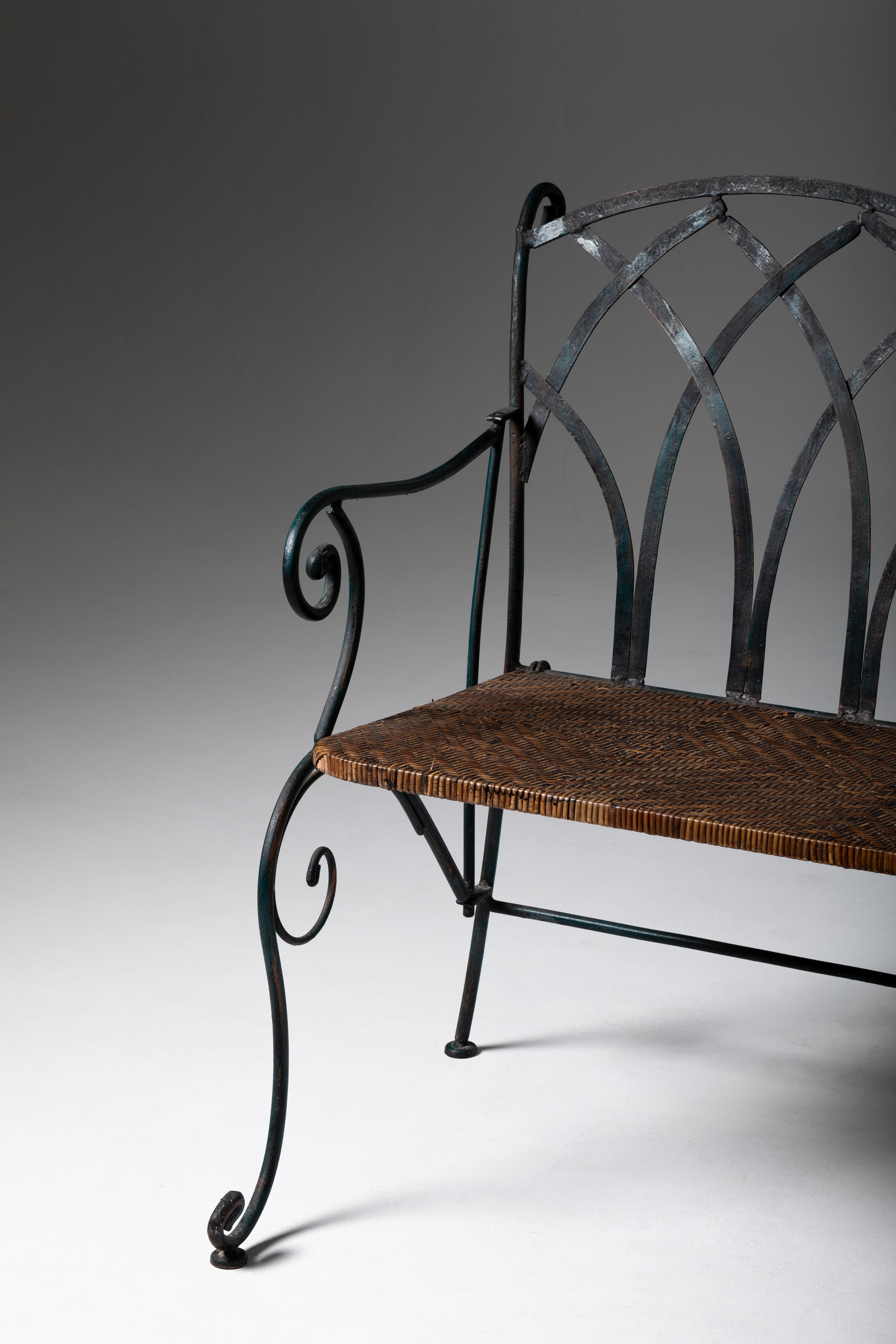 Hand-Crafted XX Century French Garden Iron Bench and Two Chairs For Sale