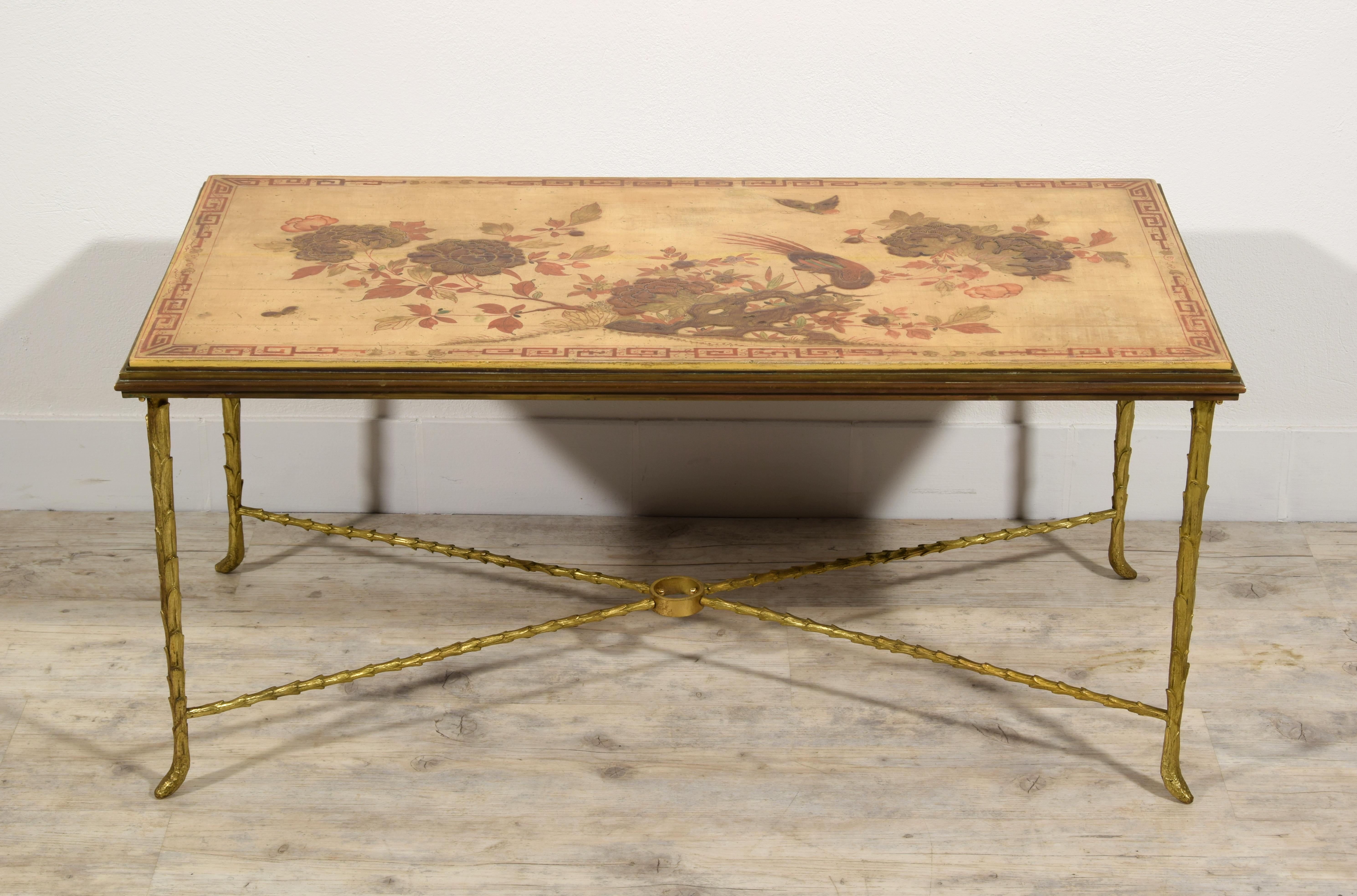 Hollywood Regency XX Century, French Gitl Bronze Lacquered Coffee Table by Maison Baguès