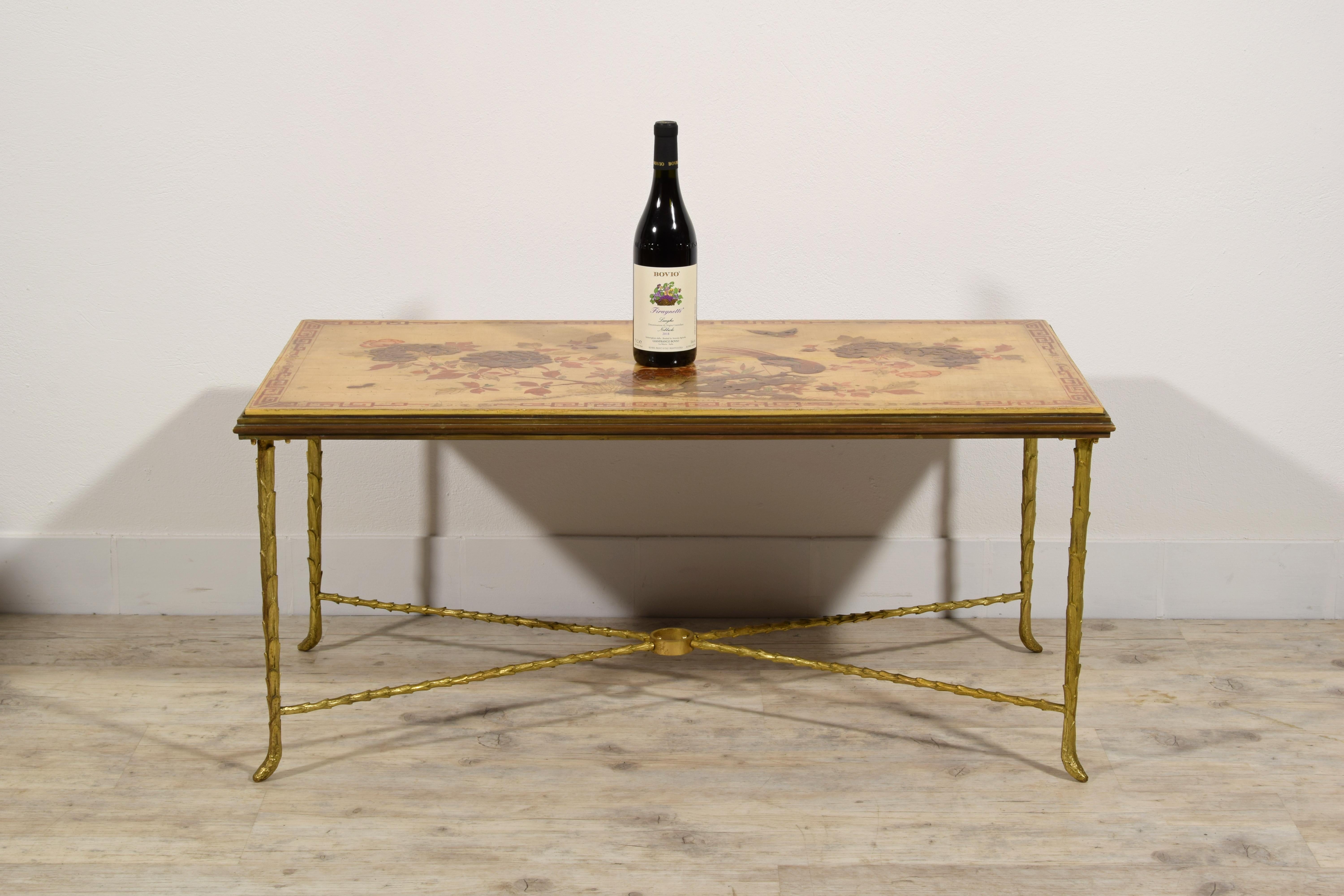 XX Century, French Gitl Bronze Lacquered Coffee Table by Maison Baguès 1
