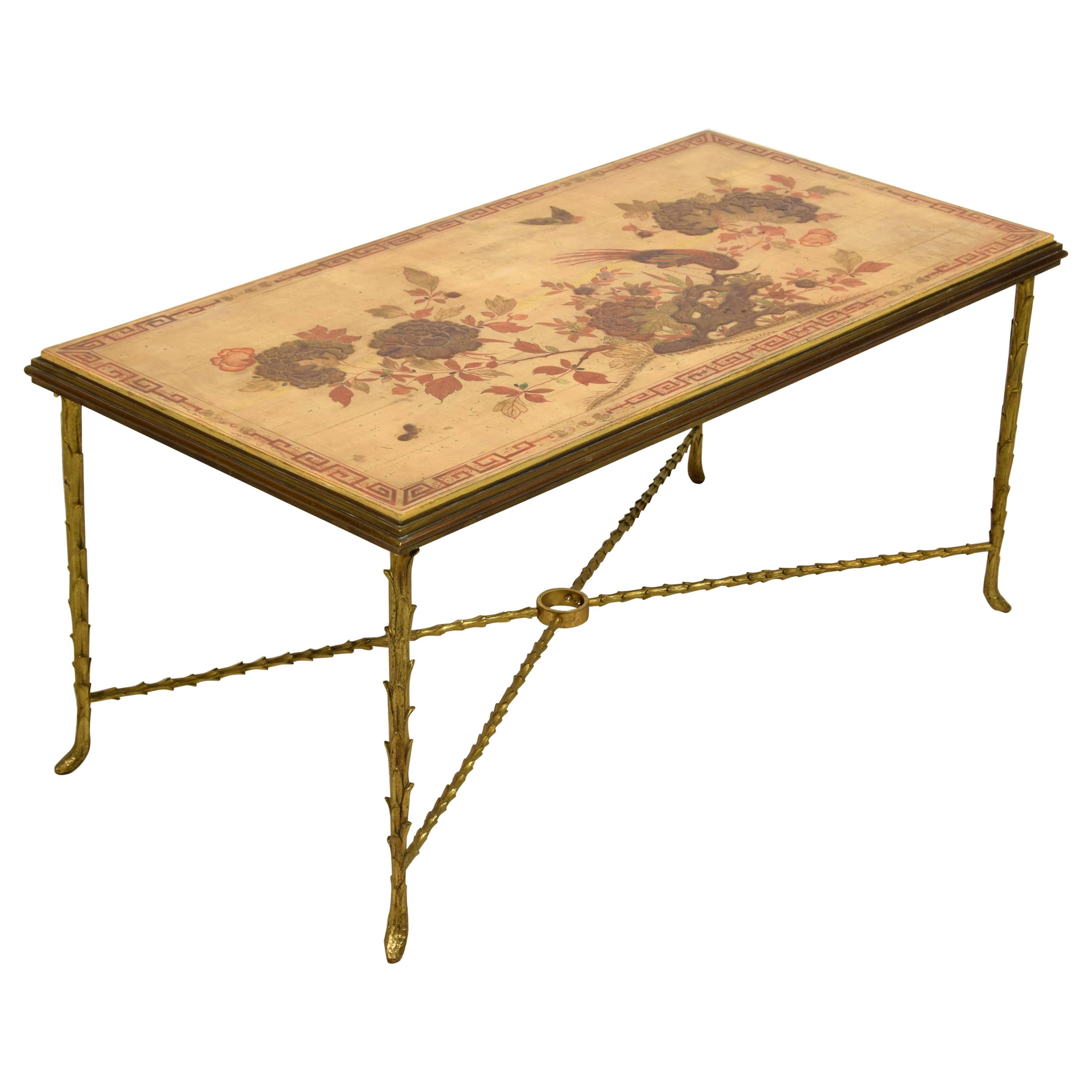 XX Century, French Gitl Bronze Lacquered Coffee Table by Maison Baguès