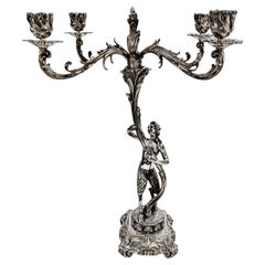 XX Century Italian 800 solid silver 4-light candelabra "Fauna"