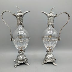 XX Century Italian  pair of 800 silver and crystal amphorae