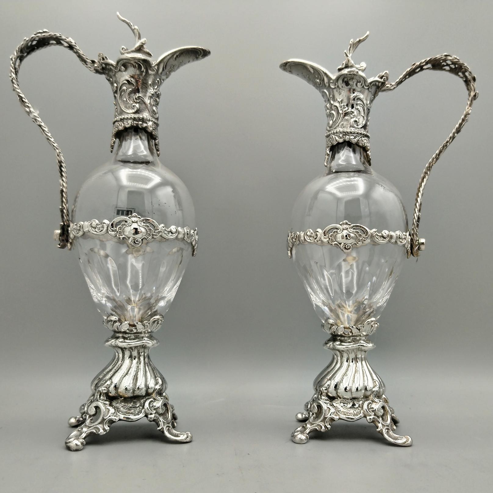 Baroque 20e siècle italien  paire d'amphores en argent 800 et cristal en vente