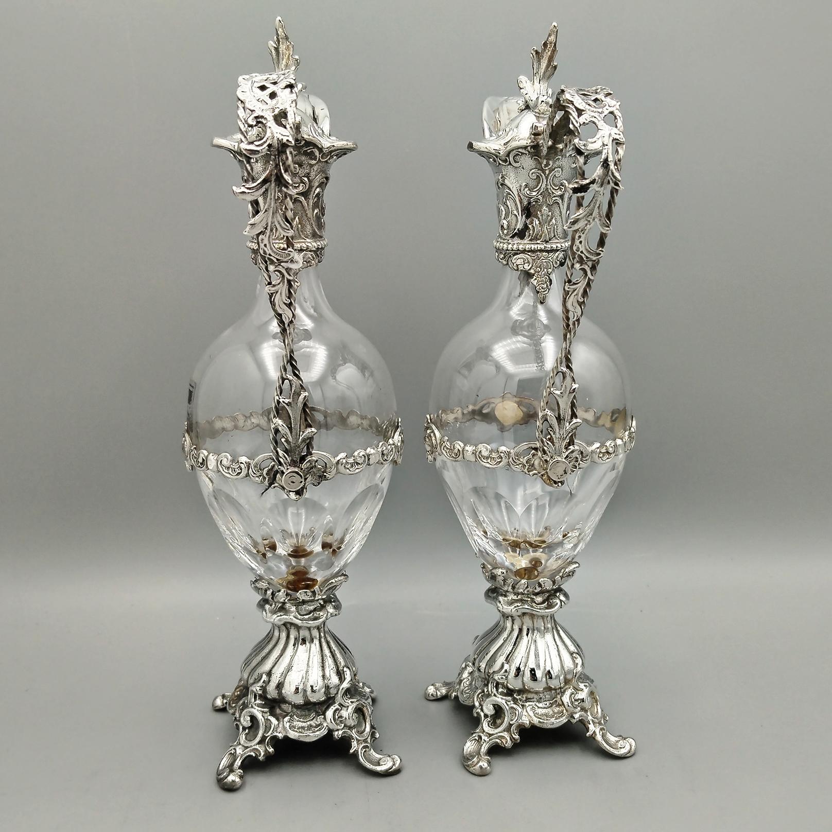 Forgé 20e siècle italien  paire d'amphores en argent 800 et cristal en vente