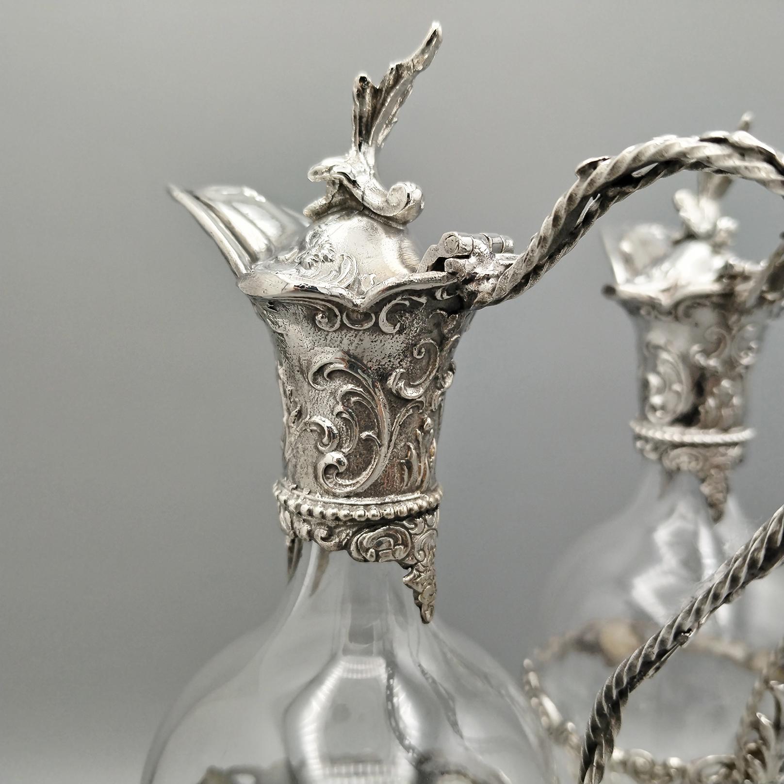 20e siècle italien  paire d'amphores en argent 800 et cristal Excellent état - En vente à VALENZA, IT
