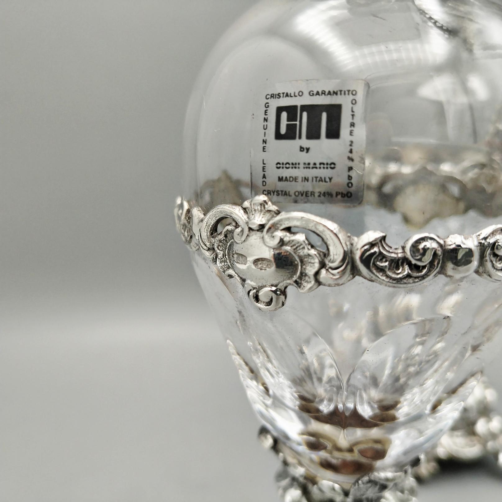 Argent 20e siècle italien  paire d'amphores en argent 800 et cristal en vente