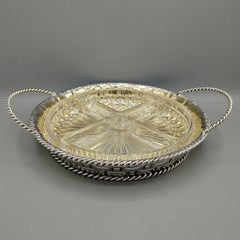XX Century Italian Solid 800 Silver Appetizer or aperitif tray 4 crystals