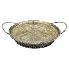 XX Century Italian Solid 800 Silver Appetizer or aperitif tray 4 crystals