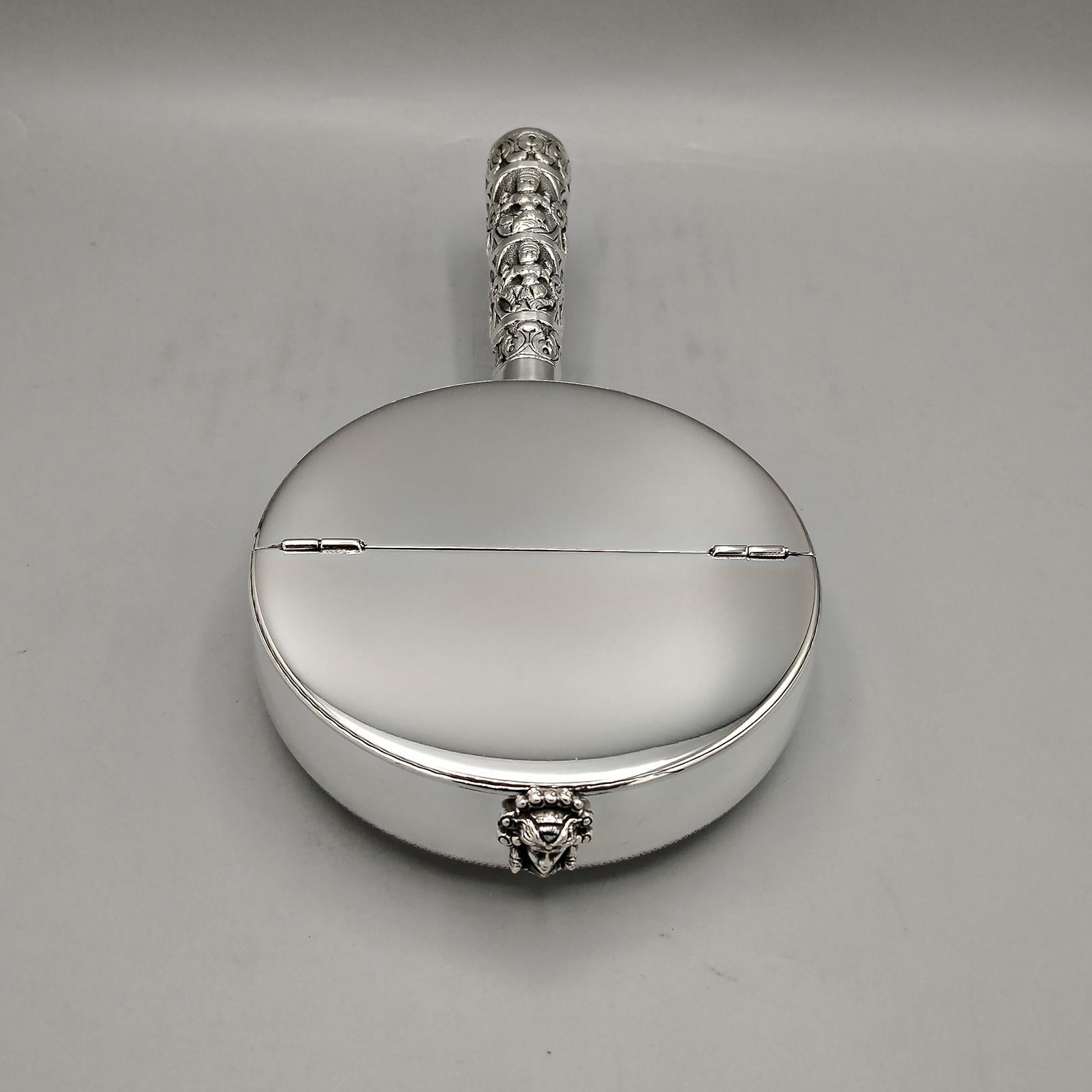 Cenicero italiano del siglo XX de plata 800 maciza con asa decorada Italian en venta