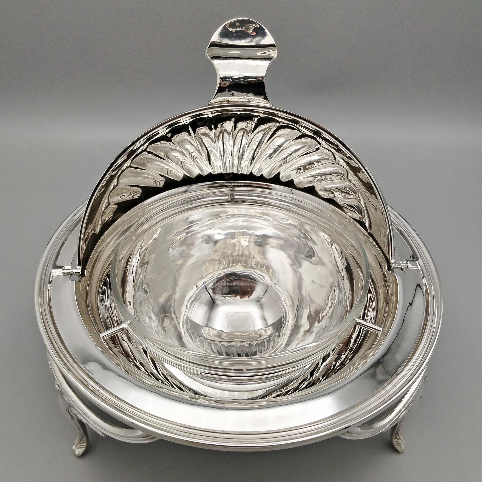 Support à caviar italien du XXème siècle en argent massif 800 en vente 2