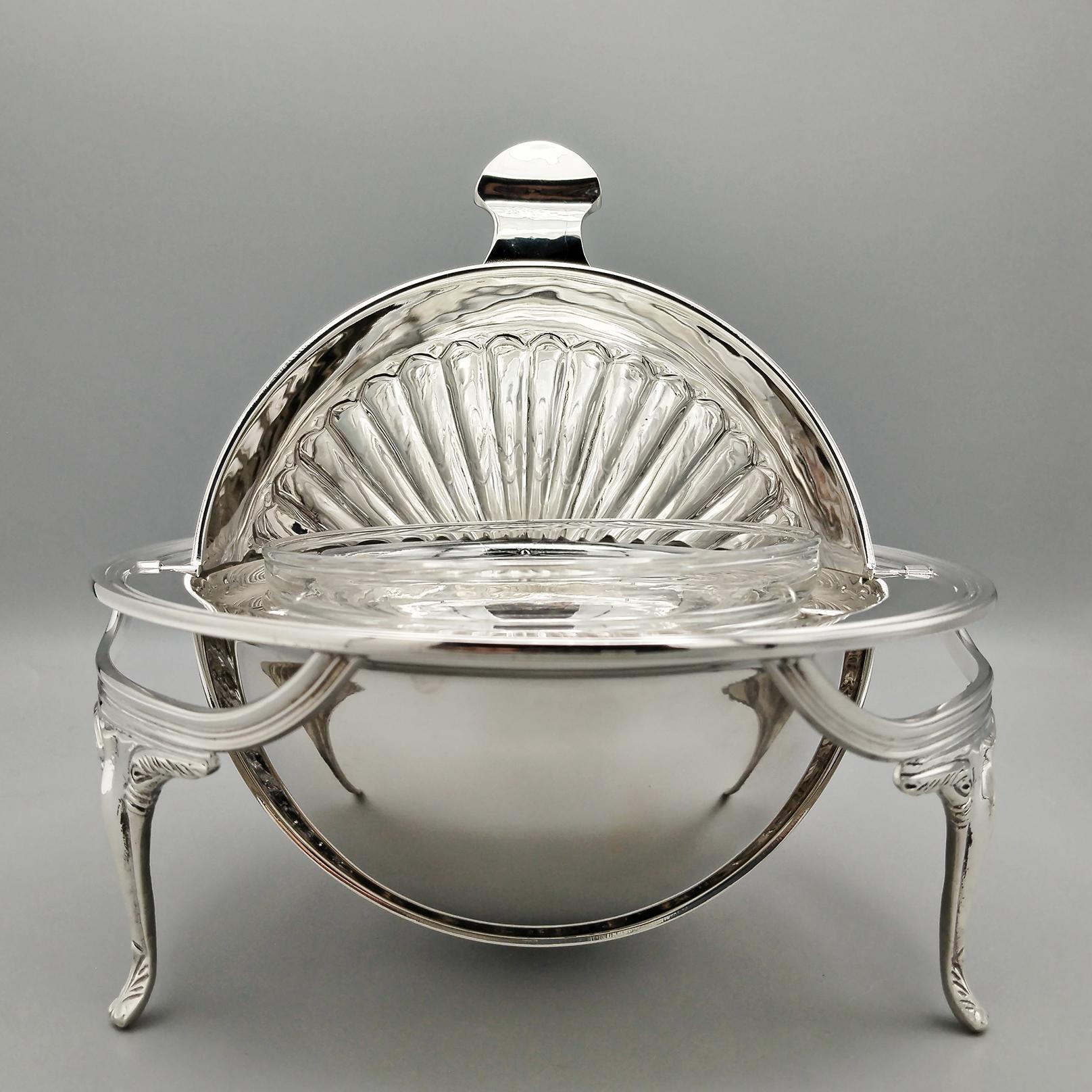 Support à caviar italien du XXème siècle en argent massif 800 en vente 3
