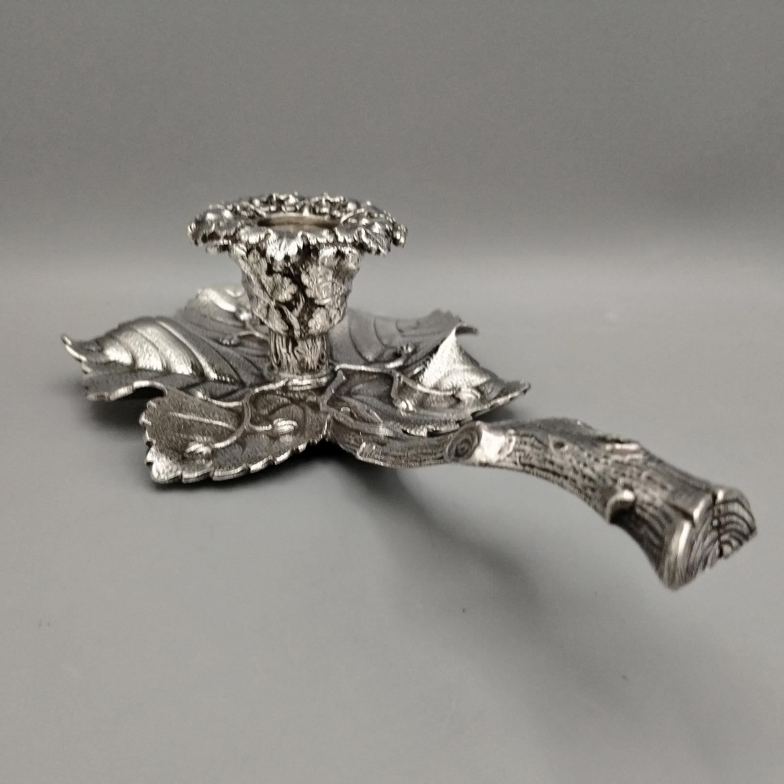Forged XX Century Italian Solid 800 Silver Chambercticks For Sale
