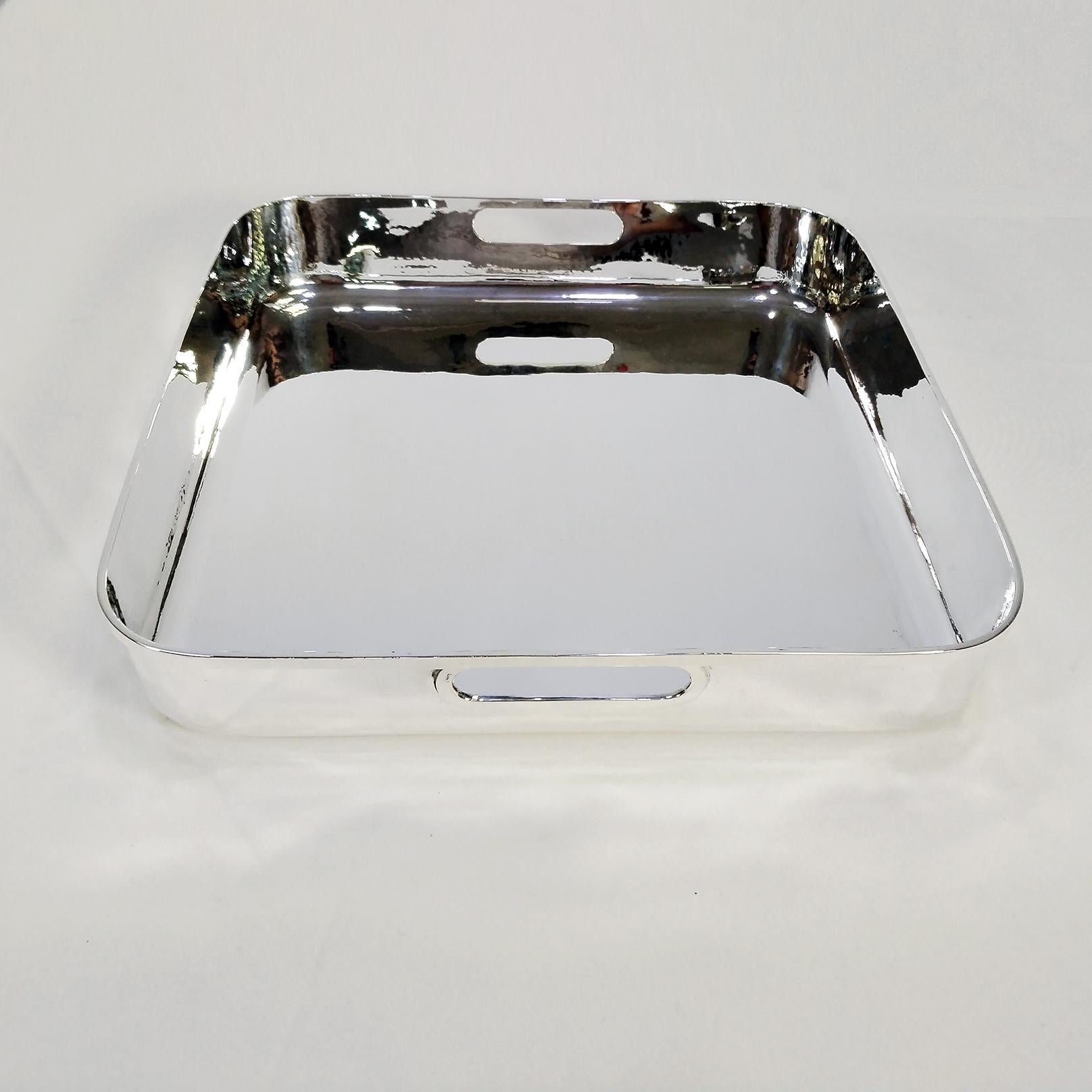 Late 20th Century XX° Century Italian Solid 800 Silver Hammered tray For Sale