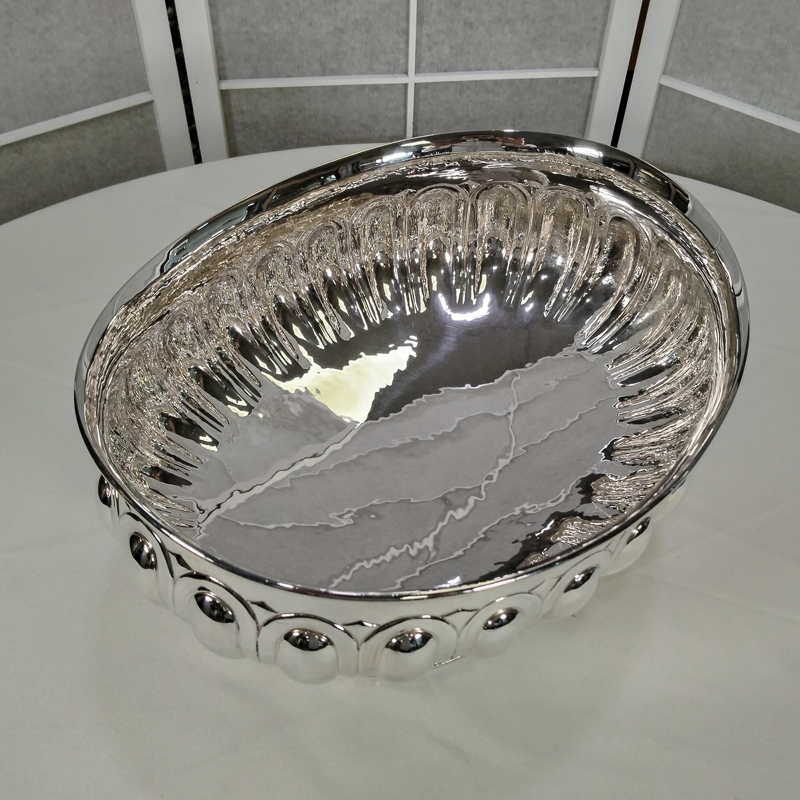XX Century Italian Solid 800 Silver Large Oval Centerpiece in Empire Style For Sale 8