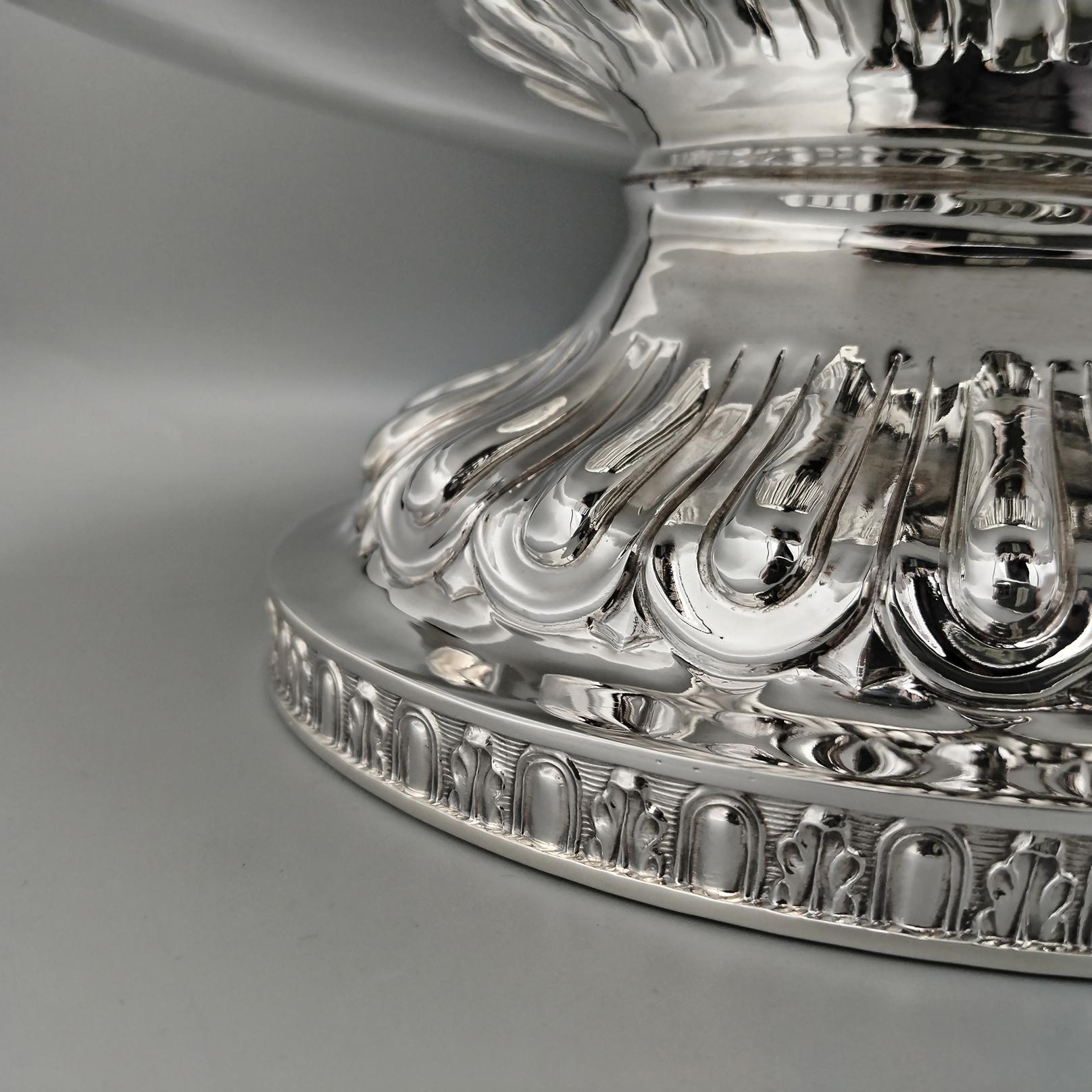 Hand-Crafted XX Century Italian Solid 800 Silver Large Oval Centerpiece in Empire Style For Sale