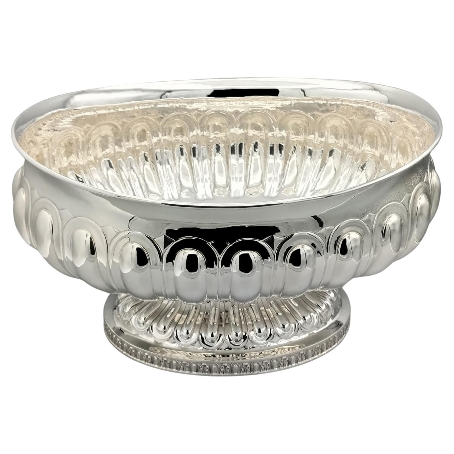 Centro de mesa ovalado grande de plata 800 maciza italiana del siglo XX en estilo Imperio