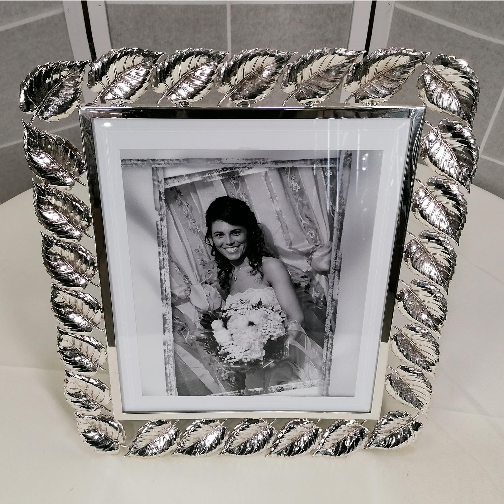 Hand-Crafted XX Century Italian Solid 800 Silver Picture Frame. For Sale