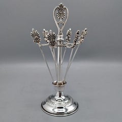 XX Century Italian Solid 800 Silver  Six Pickle pins and stand