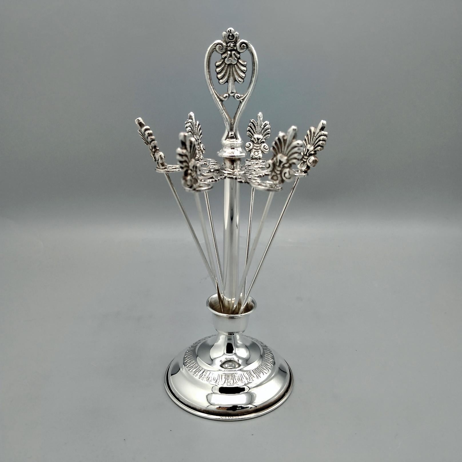 Plata maciza 800 italiana del siglo XX  Seis pasadores Pickle y soporte Otro en venta