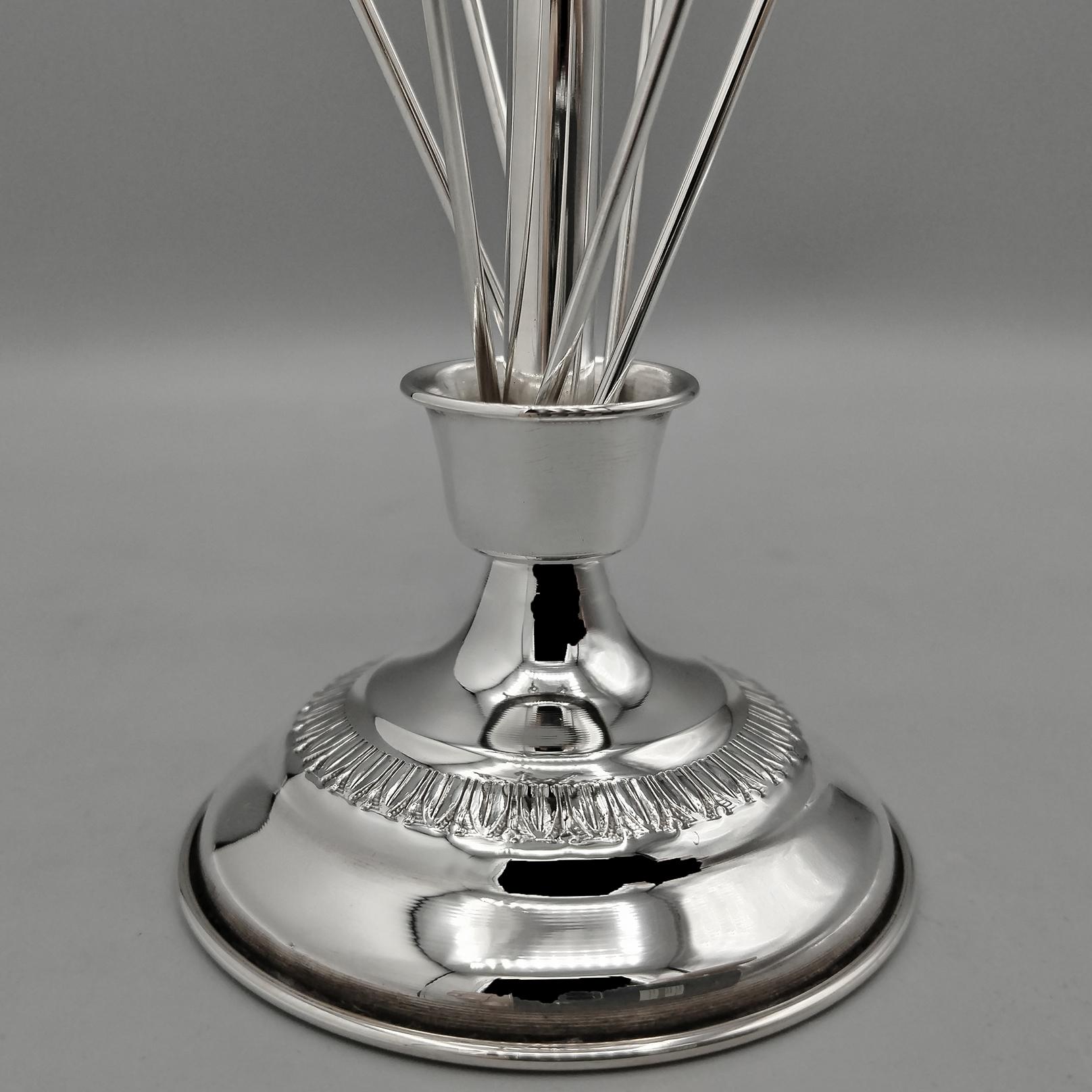 Plata maciza 800 italiana del siglo XX  Seis pasadores Pickle y soporte Italian en venta