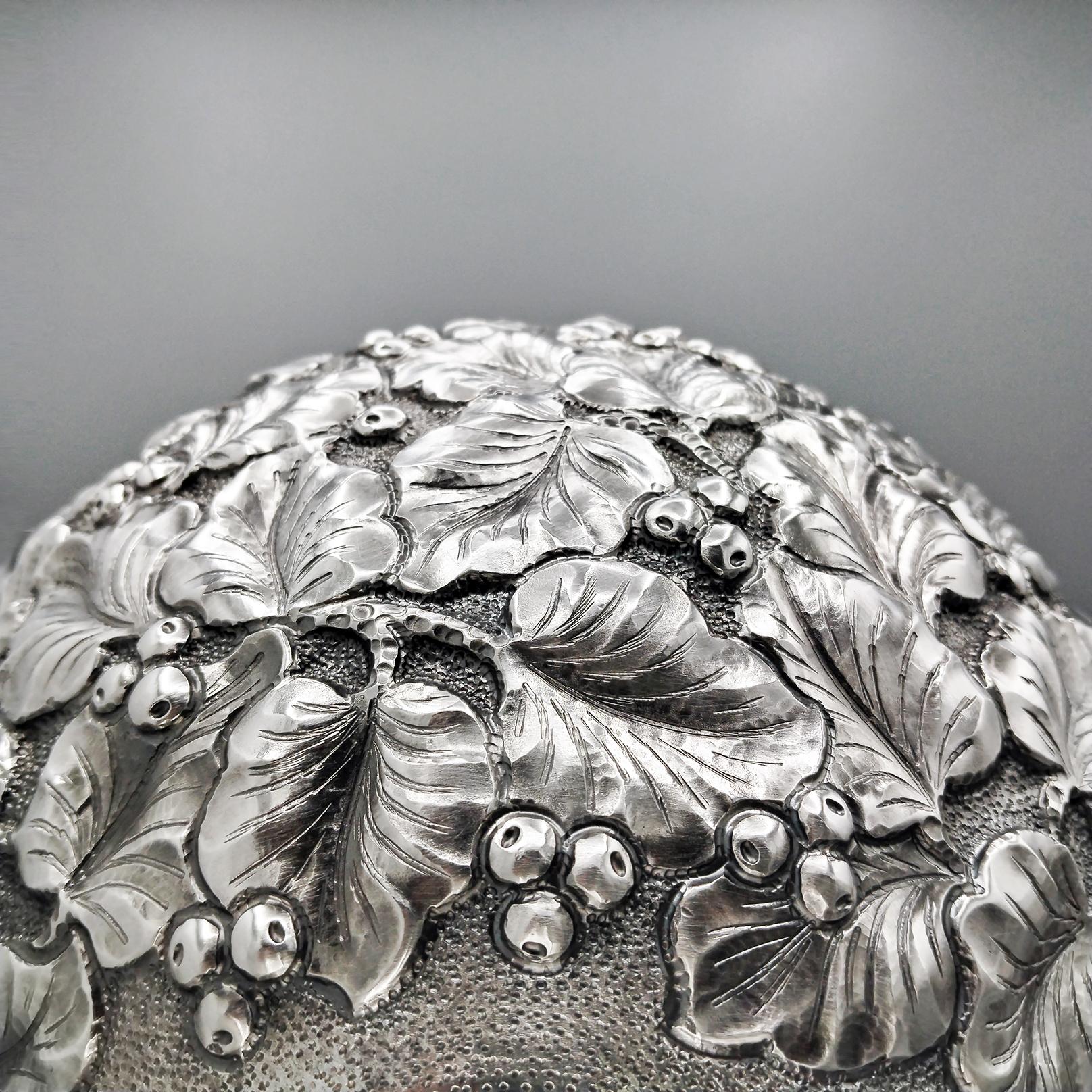 XX Century Italian Solid 800 Silver Vase with Leaves and Berries For Sale 10