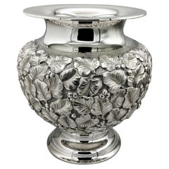 XX Century Italian Solid 800 Silver Vase with Leaves and Berries