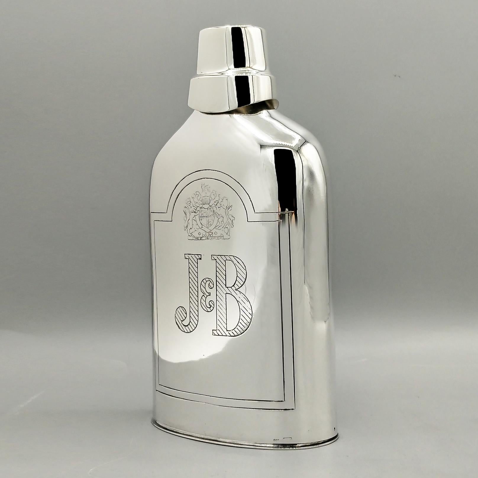 Altro XX Century Italian solid 800 silver whisky flask with beaker in vendita
