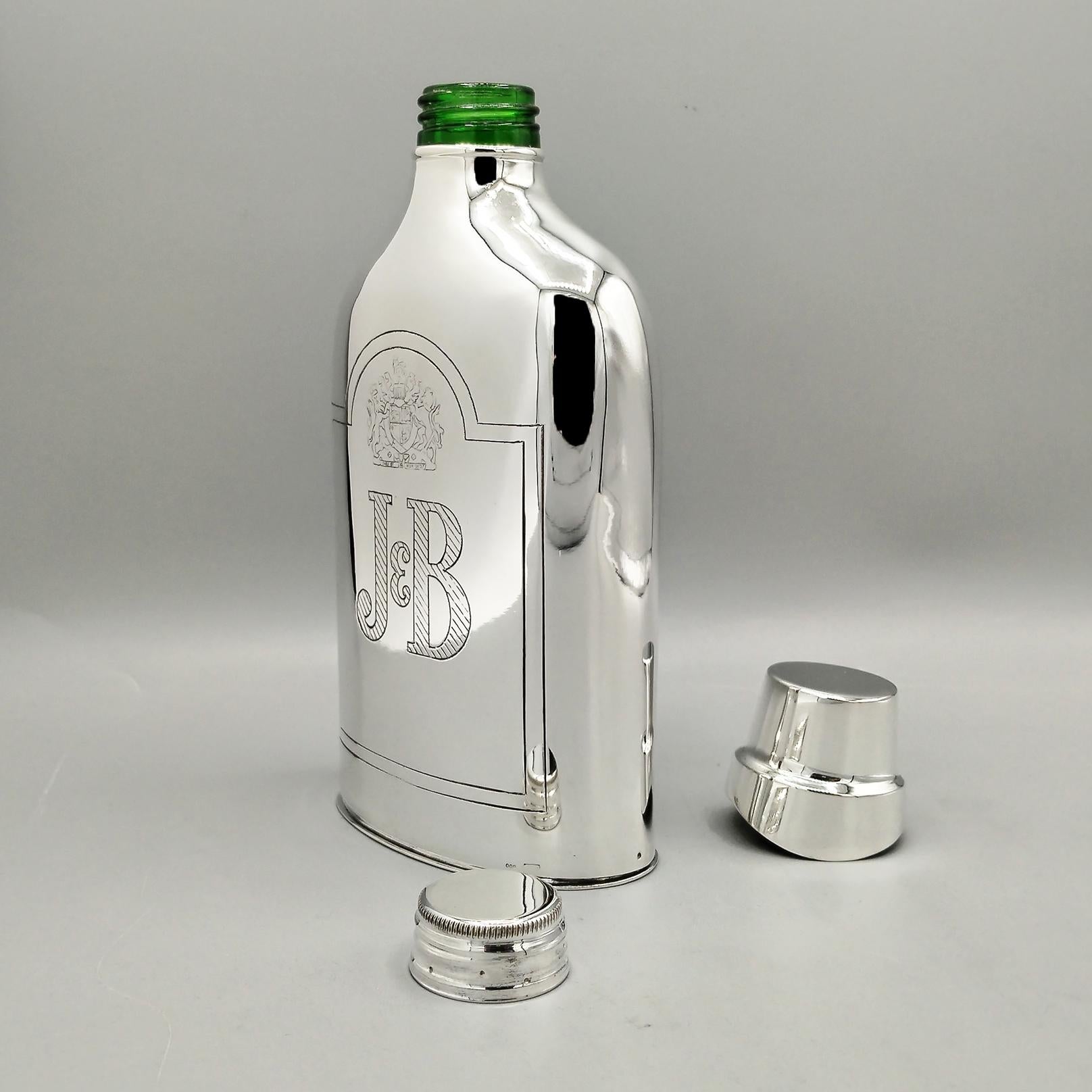 Late 20th Century XX Century Italian solid 800 silver whisky flask with beaker in vendita