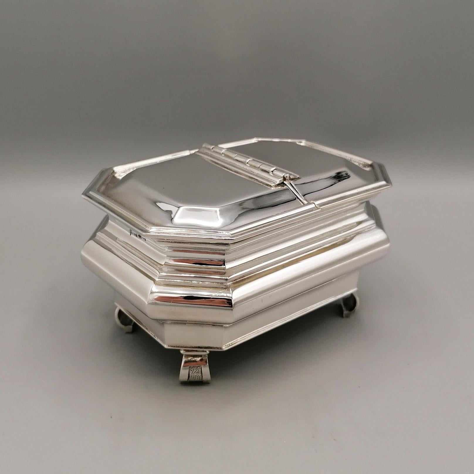Siglo XX Plata maciza italiana 800 Azucarero de dos compartimentos Art Decó en venta