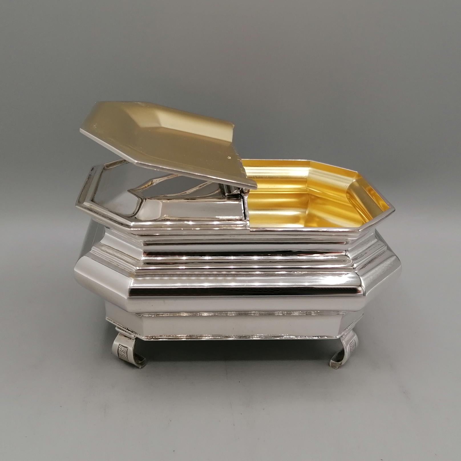 Siglo XX Plata maciza italiana 800 Azucarero de dos compartimentos Contemporáneo en venta