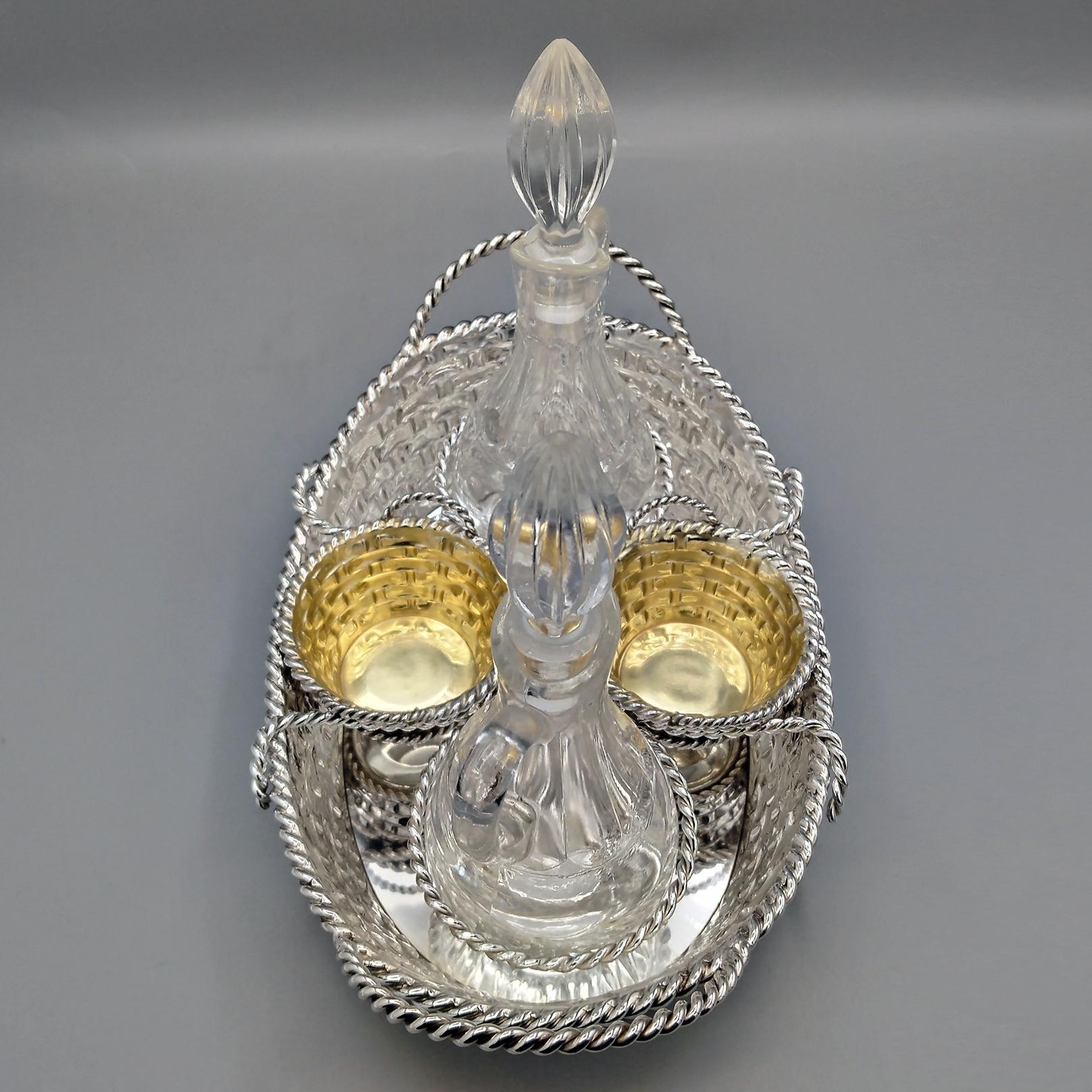 Vinagrera de plata maciza italiana del siglo XX - Cesta con asas en venta 2
