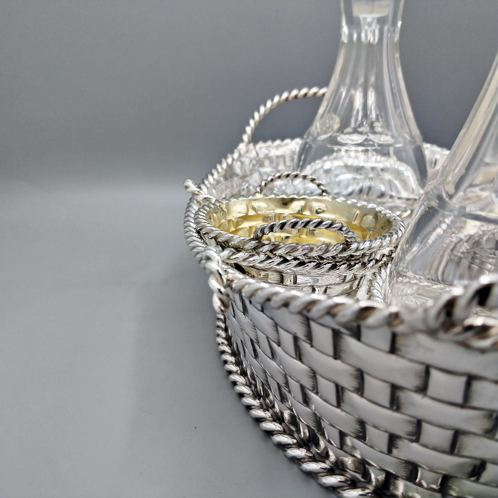 Vinagrera de plata maciza italiana del siglo XX - Cesta con asas en venta 3