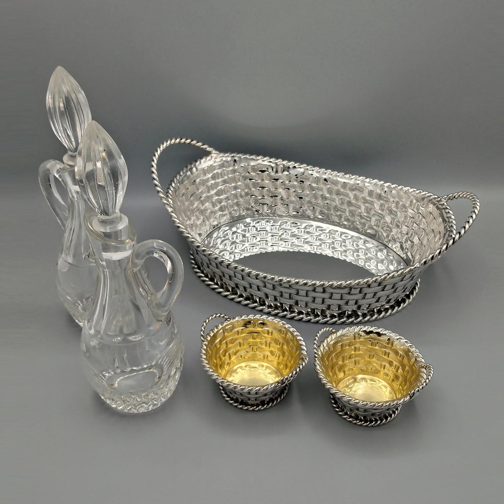 Vinagrera de plata maciza italiana del siglo XX - Cesta con asas en venta 6