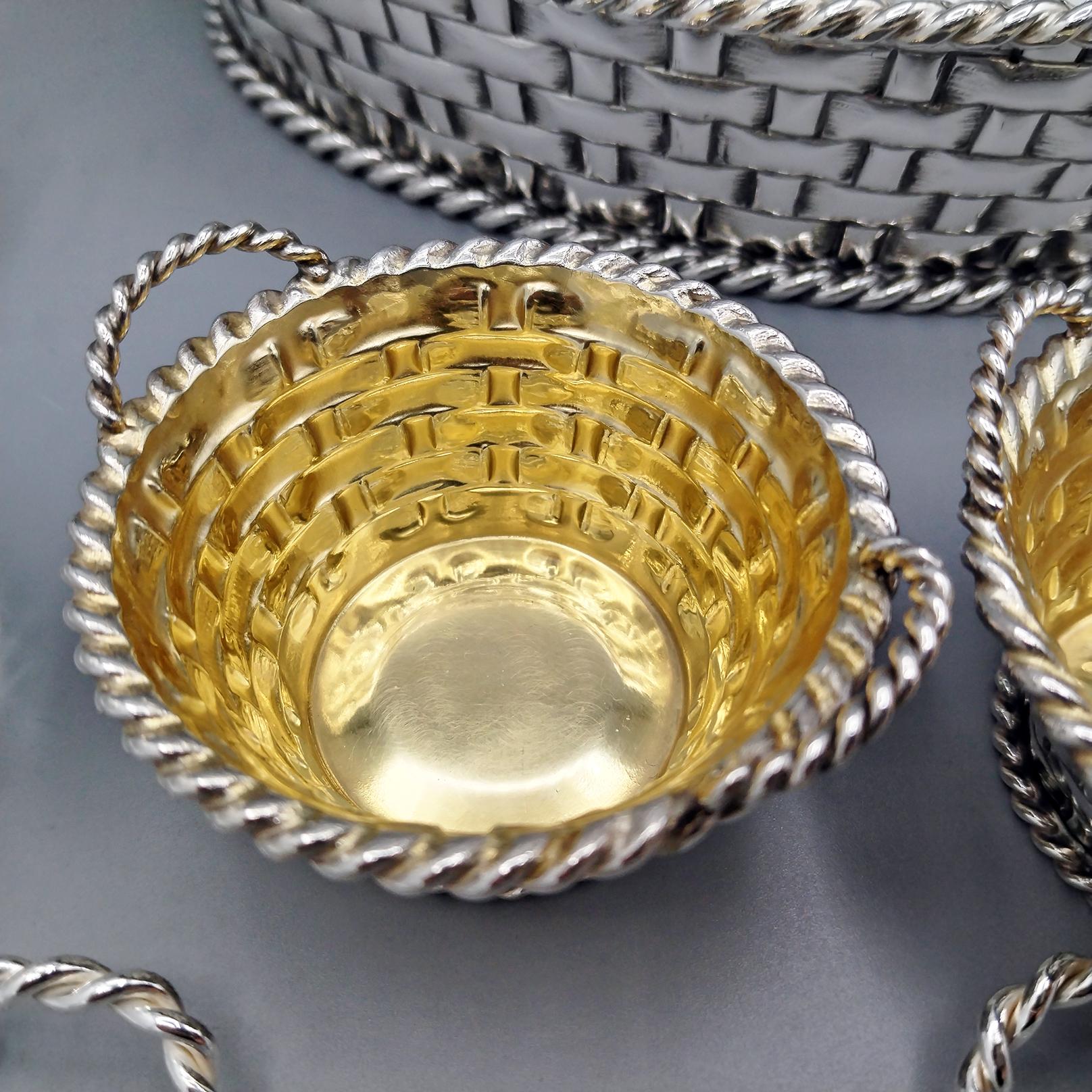 Vinagrera de plata maciza italiana del siglo XX - Cesta con asas en venta 9