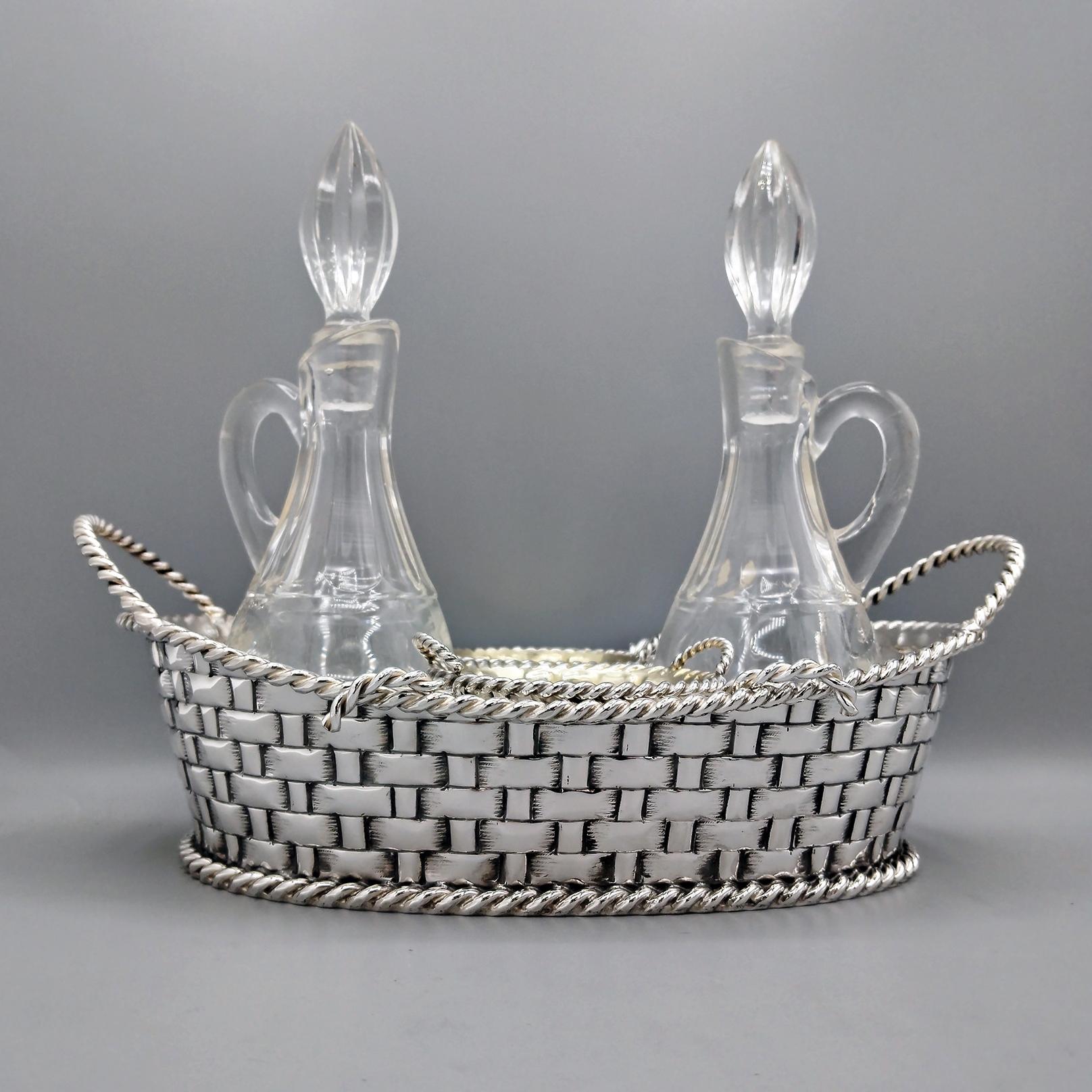 Vinagrera de plata maciza italiana del siglo XX - Cesta con asas Italian en venta
