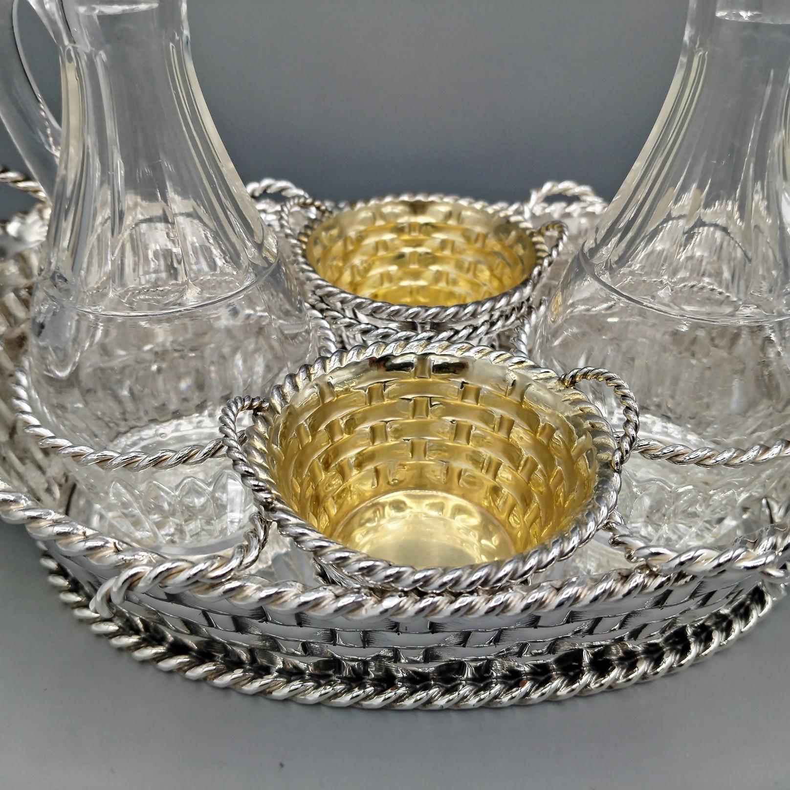 Vinagrera de plata maciza italiana del siglo XX - Cesta con asas en venta 1