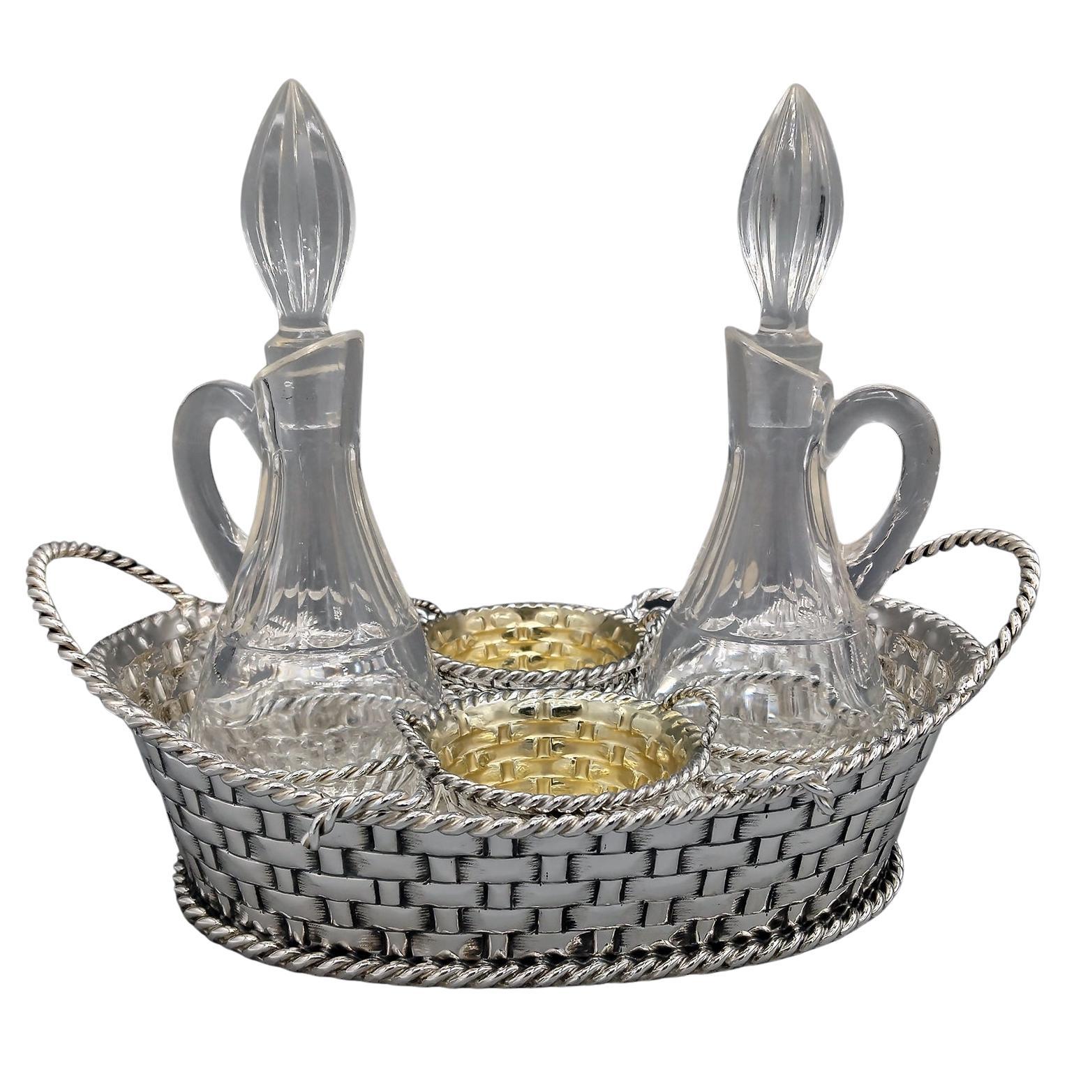 Vinagrera de plata maciza italiana del siglo XX - Cesta con asas