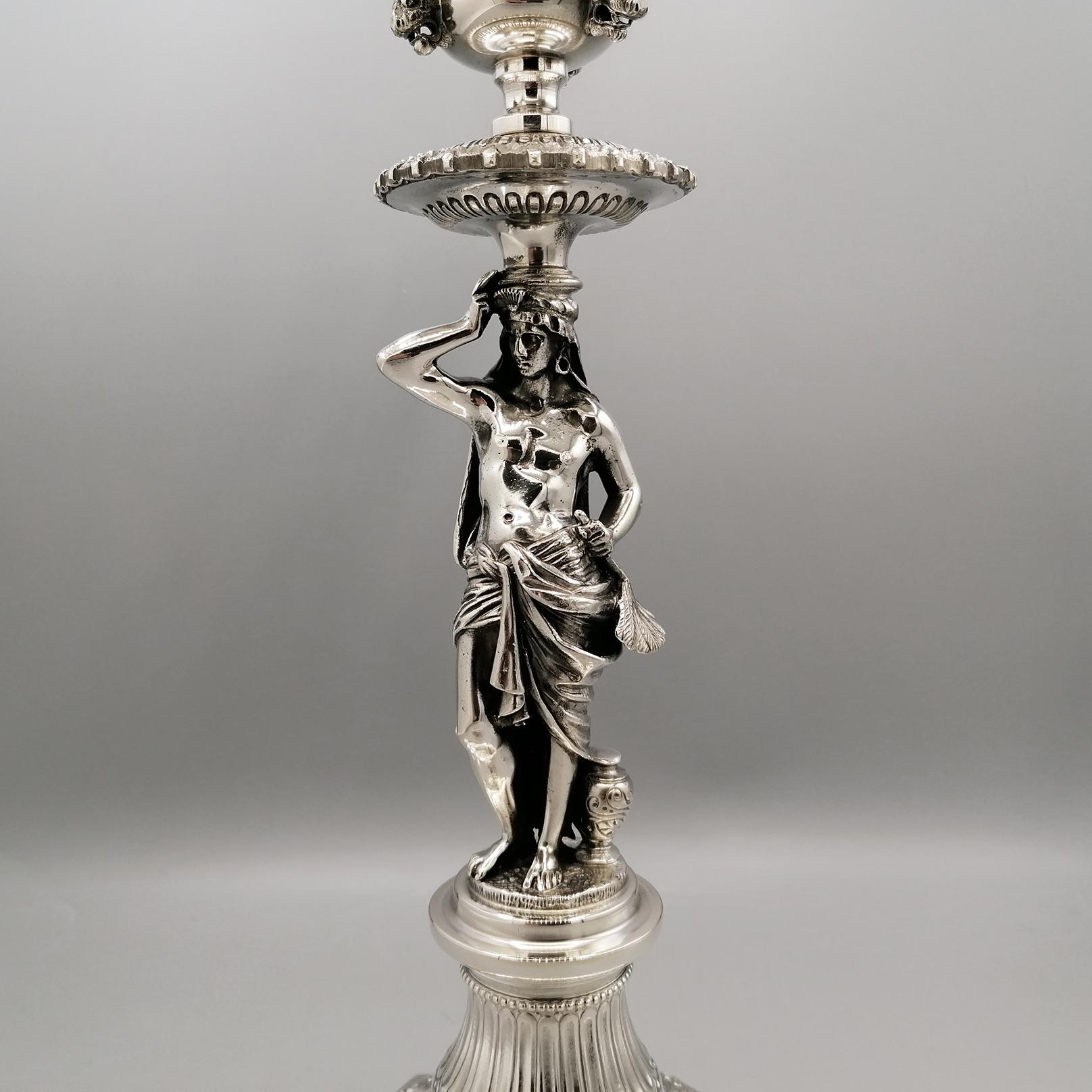 XX Century Italian Solid Silver pair of Candelabras In Excellent Condition For Sale In VALENZA, IT